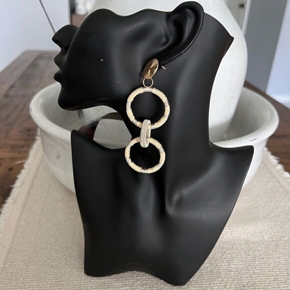 Silk/Metallic Cord Mix Triple Tiered Hoop Hand Made Earrings. - Picture 1 of 3